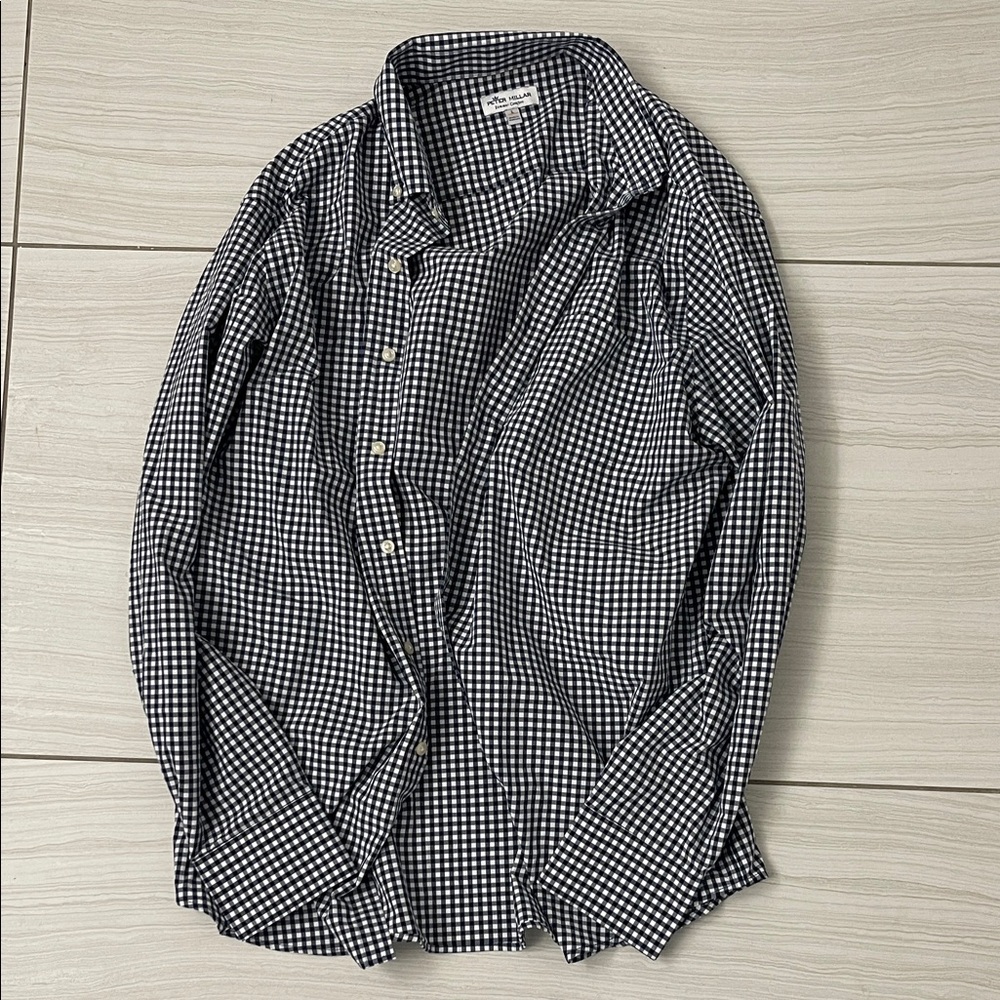 Peter Millar navy and White Gingham dress Shirt